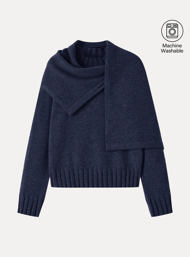Merino Blend Plush Sweater with Removable Scarf