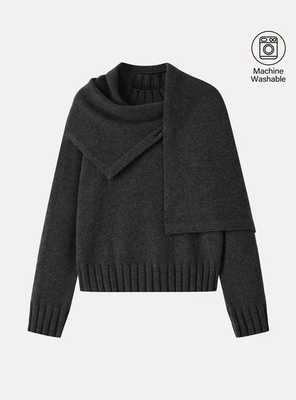 Merino Blend Plush Sweater with Removable Scarf