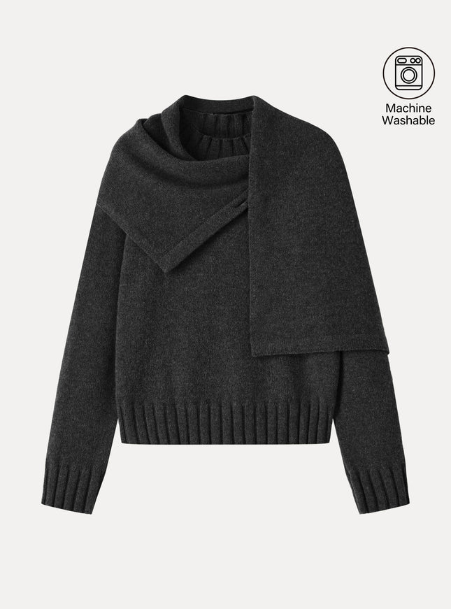 Merino Blend Plush Sweater with Removable Scarf