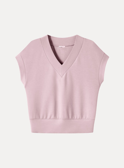 Lyocell Spacer Knit V-Neck Banded Hem Top