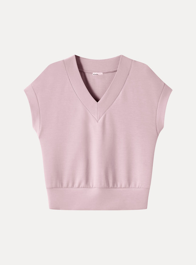 Lyocell Spacer Knit V-Neck Banded Hem Top