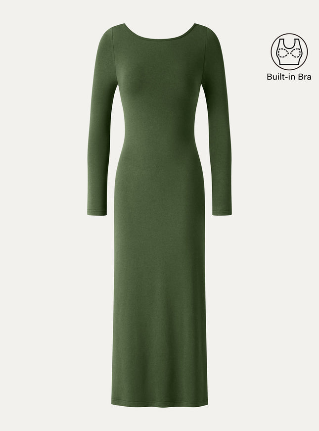 Boatneck Open-Back Midi Built-In Bra Dress