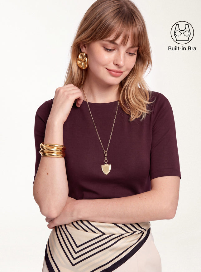 Elbow Sleeve Built-In Bra Top