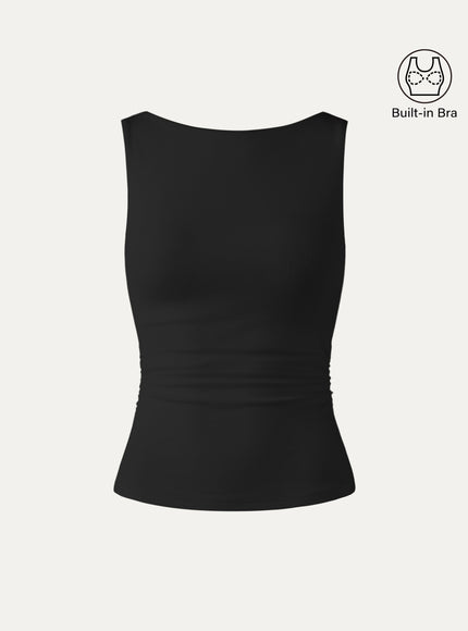 Elastic Open Back Built-In Bra Tank