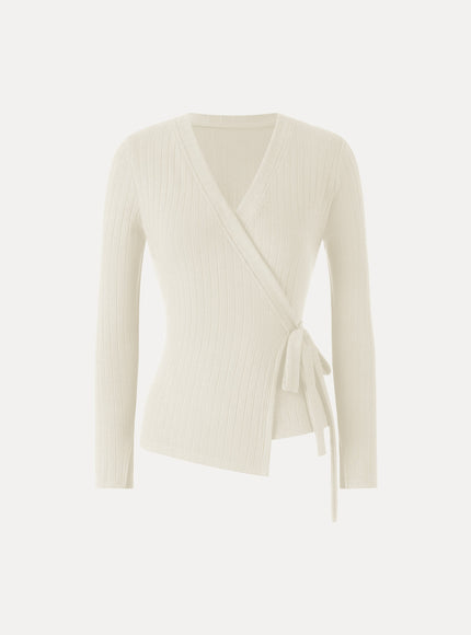 MaxWarm Wide Ribbed Crossover Long Sleeve Tie-Waist Top