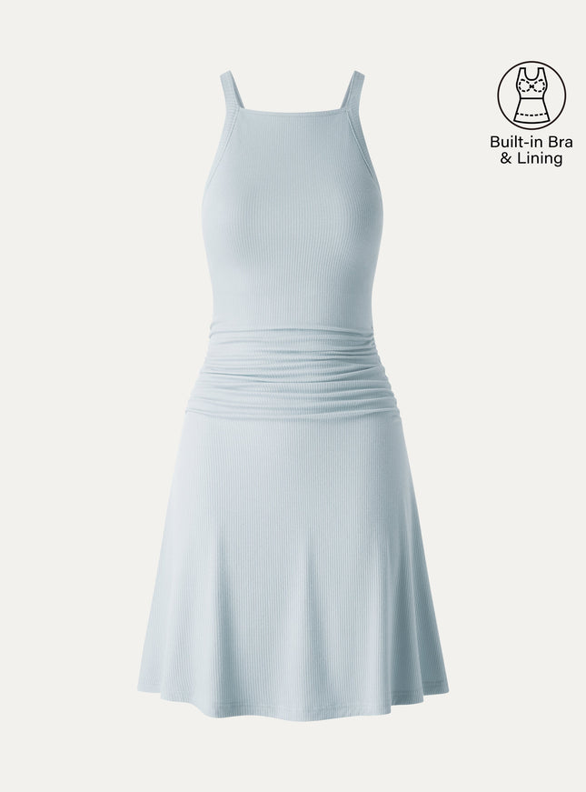 CoolTouch Square Neck Ruched Mini Built-In Bra Dress