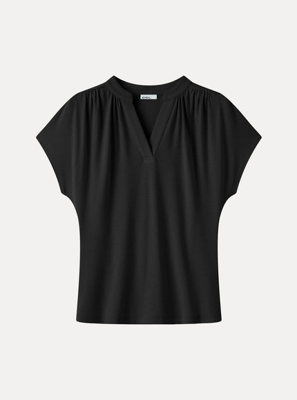 Collared V-Neck Short Sleeve Top