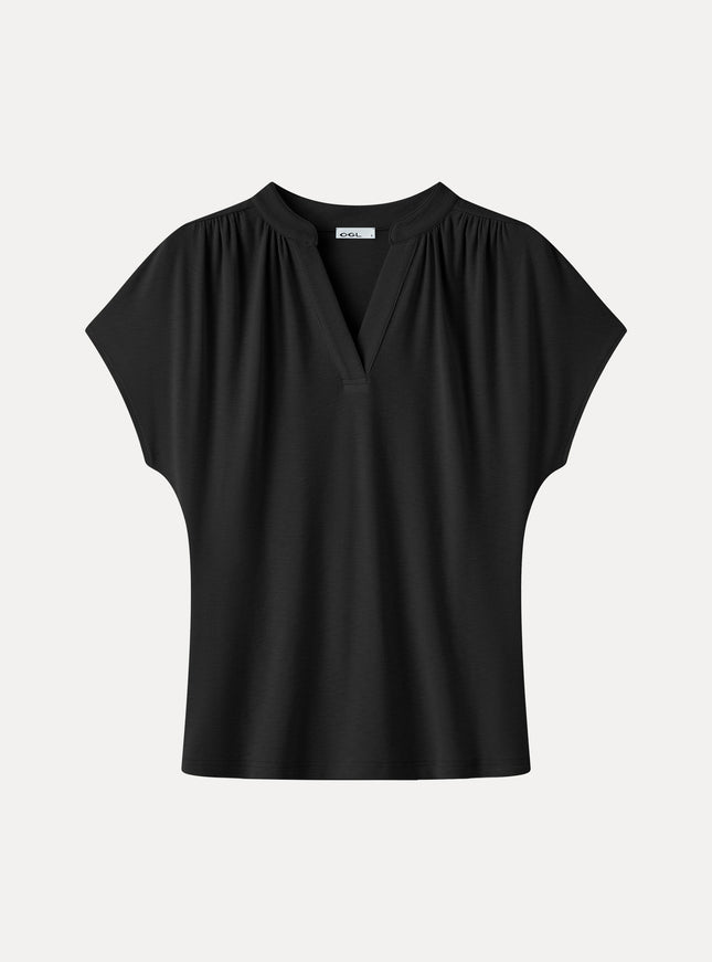 Collared V-Neck Short Sleeve Top