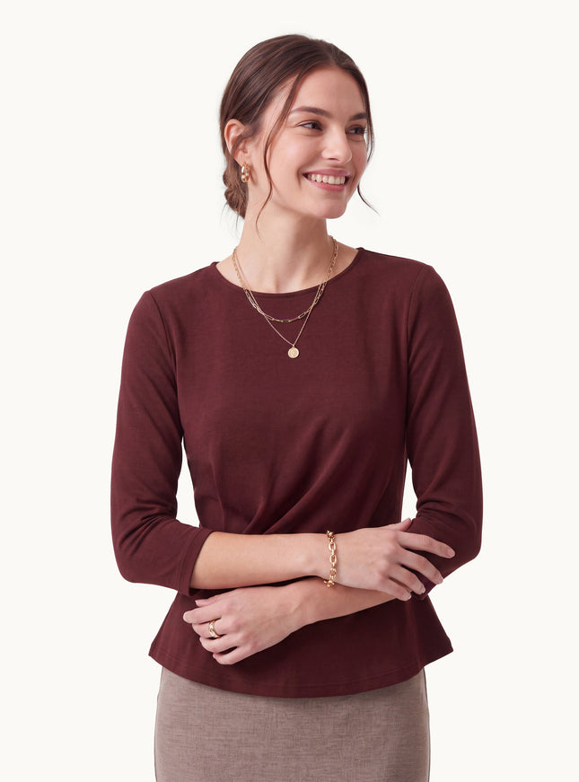 Cotton Lyocell Round Neck Tucked Top