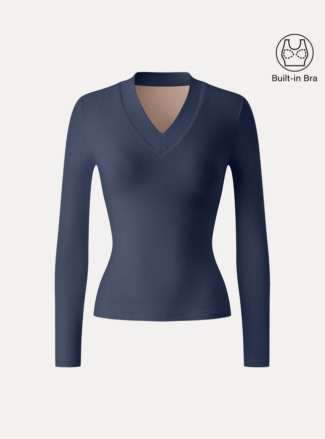 Essential V-neck Wide Binding Slimming Built-In Bra Top