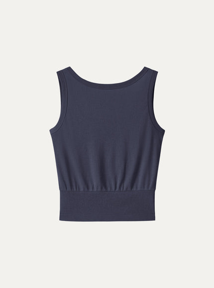 Cotton-Linen Blend Reversible Boatneck Low Back Top