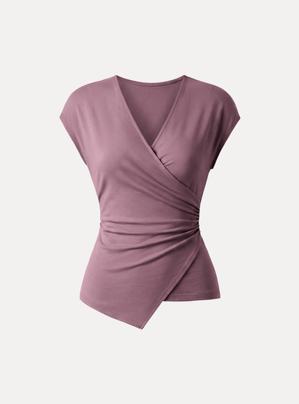 Lyocell Wool Surplice Cap Sleeve Asymmetrical Top