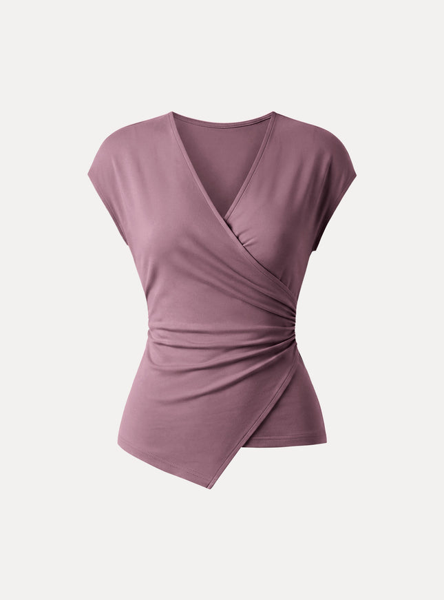 Lyocell Wool Surplice Cap Sleeve Asymmetrical Top