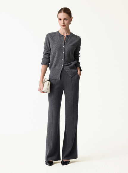 Merino Blend High-Rise Pintuck Wide-Leg Pants with Pockets