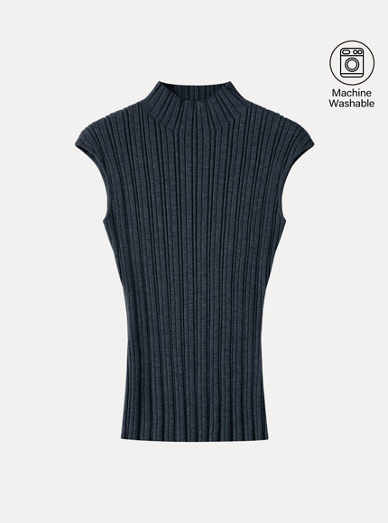 100% Merino Wool Ribbed Mock Neck Sweater