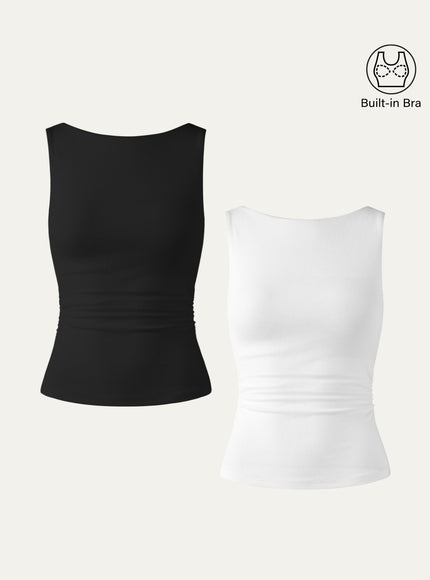 Elastic Open Back Built-In Bra Tank