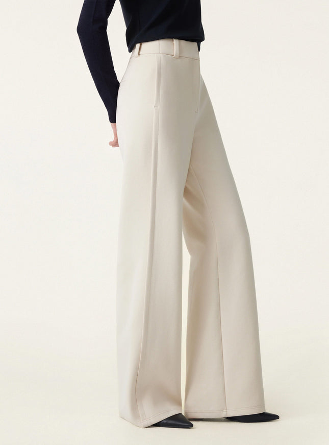 Stretchy Mid Rise Fly-Front Wide Leg Trouser
