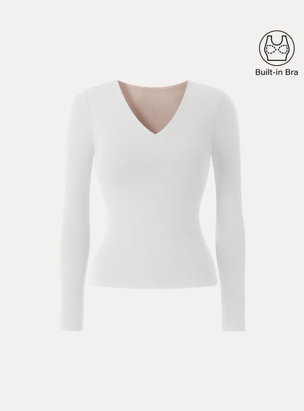 V-Neck Long Sleeve Built-In Bra Top