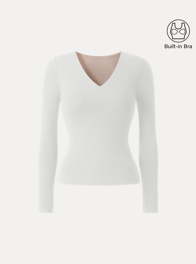 V-Neck Long Sleeve Built-In Bra Top