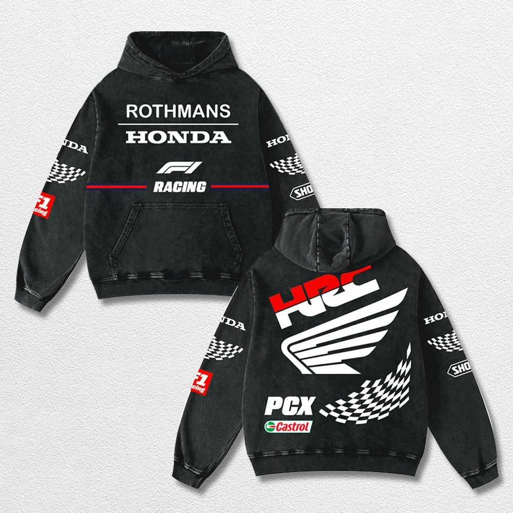 Retro Rothmans Honda HRC Racing Washed Hoodie Formula 1 World Champion Enthusiast Apparel Streetwear Raci – image 1
