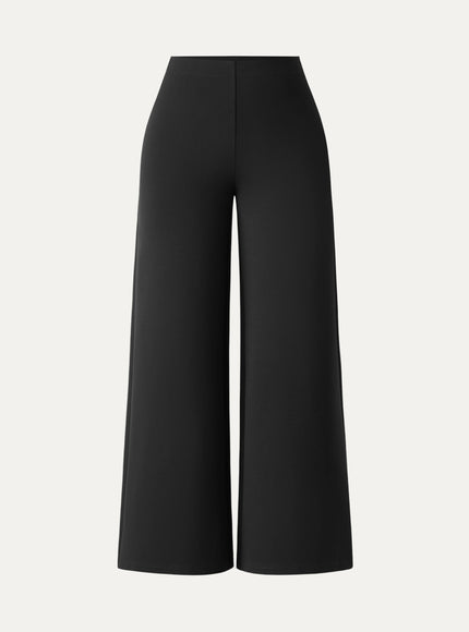 Ponte High-Rise Wide-Leg Pants with Pockets - Pure Black