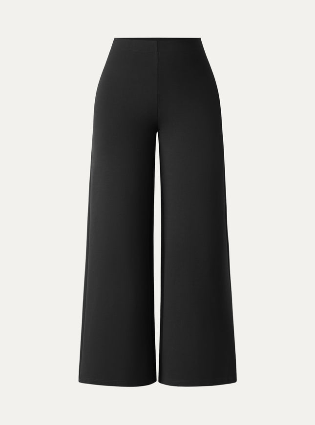 Ponte High-Rise Wide-Leg Pants with Pockets - Pure Black