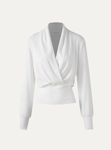 Surplice Long Sleeve Banded Hem Top