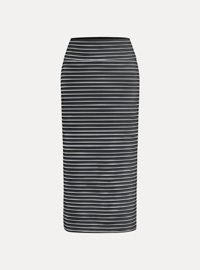 Low Rise Folded Waist Striped Midi Skirt