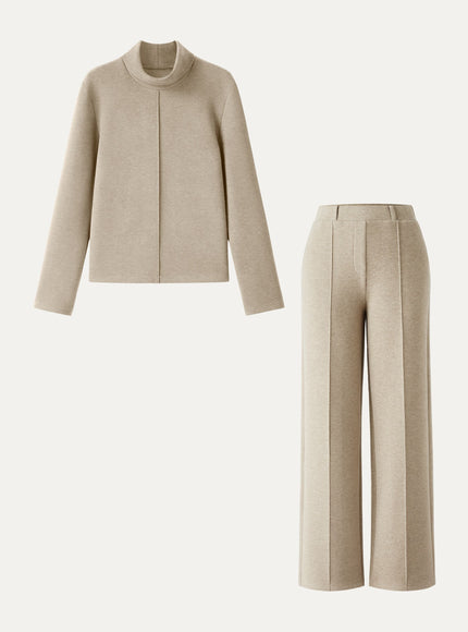 2Pcs Set Turtleneck Top & Regular High Waisted Straight Leg Pull On Pant