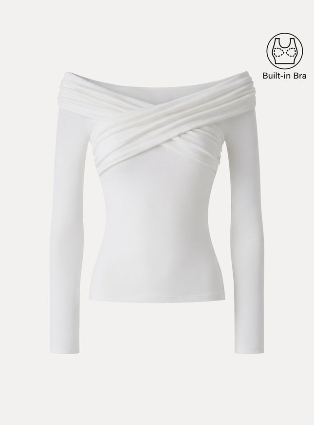 Surplice Long Sleeve Ruched Built-In Bra Top