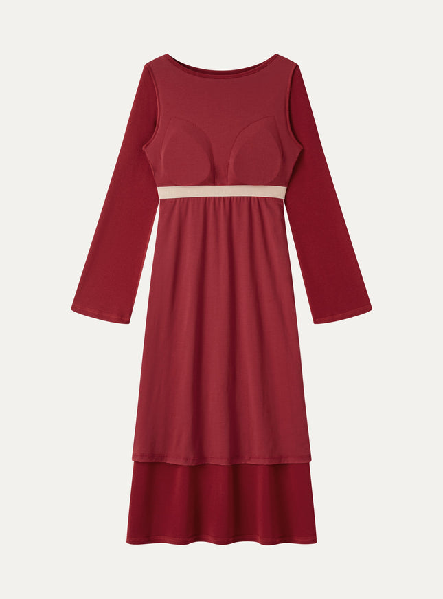 Boatneck Bell Sleeve Midi Built-In Bra Dress