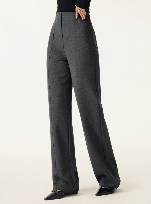 Ponte High-Rise Straight-Leg Pants with Pockets - Heather Black Grey
