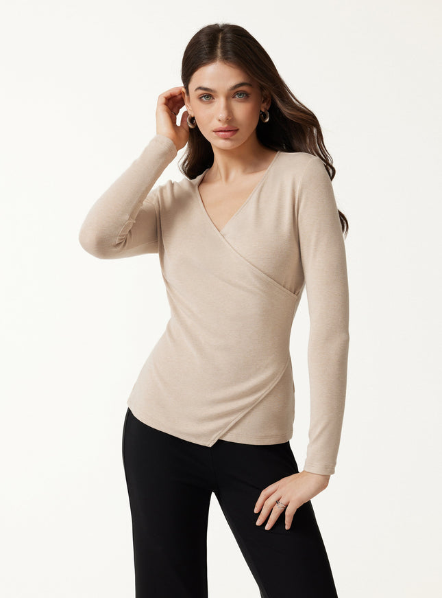 Surplice Long Sleeve Asymmetrical Hem Top