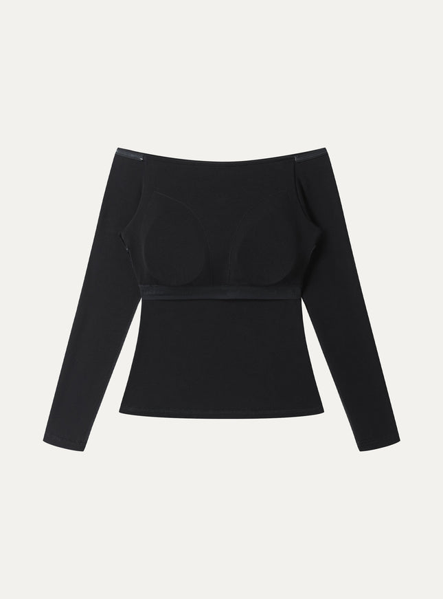 Non-Slip Off-Shoulder Long Sleeve Built-In Bra Top