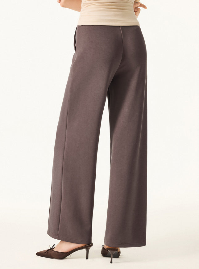 2Pcs Set V-Neck Elbow Sleeve Top & Mid Rise Straight Leg Pants with Pockets