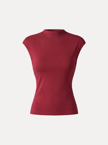 Lyocell-Wool Mock Neck Sleeveless Top