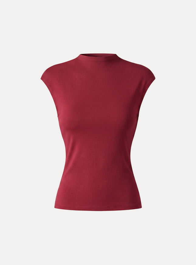 Lyocell-Wool Mock Neck Sleeveless Top