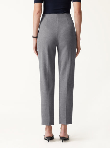 Ponte Mid-Rise Ankled Tapered Tuck Pants with Pockets