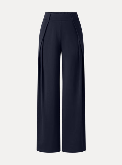 Ponte Mid-Rise Wide-Leg Tuck Pants with Pockets