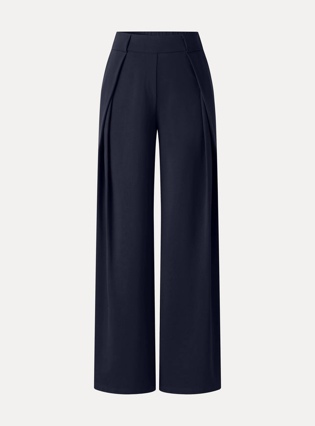 Ponte Mid-Rise Wide-Leg Tuck Pants with Pockets