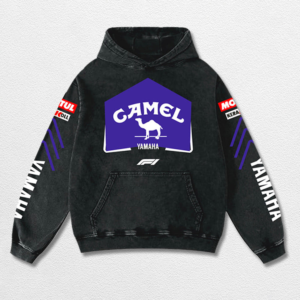 Retro Camel Yamaha Racing Washed Hoodie Formula 1 World Champion Enthusiast Apparel Streetwear Racing Tea – image 3