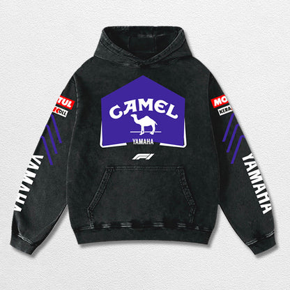 Retro Camel Yamaha Racing Washed Hoodie Formula 1 World Champion Enthusiast Apparel Streetwear Racing Tea – image 3