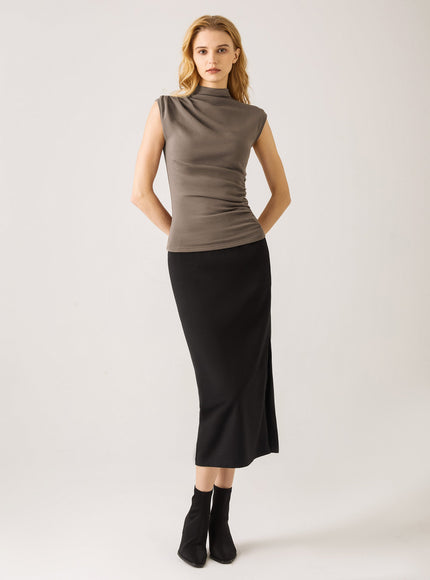Mock Neck Sleeveless Ruched Top