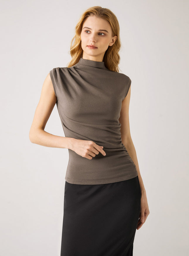 Mock Neck Sleeveless Ruched Top