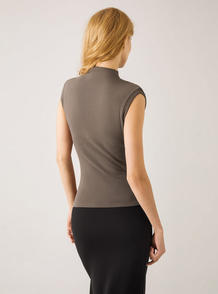 Mock Neck Sleeveless Ruched Top