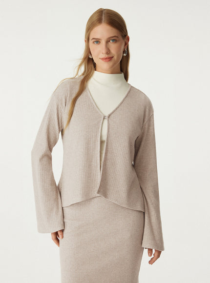 V Neck Flare Long Sleeve Cardigan