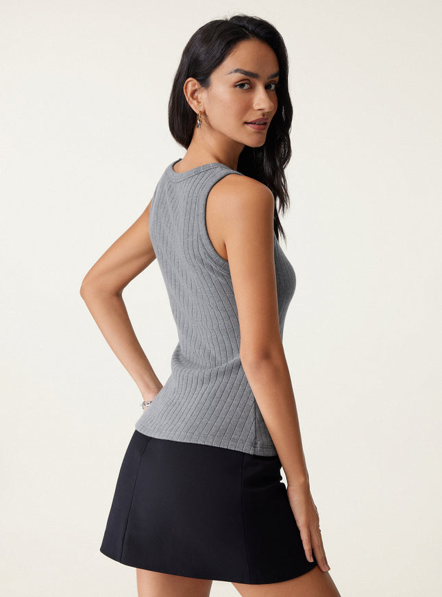 MaxWarm Wide Ribbed U-Neck Sleeveless Built-In Bra Top