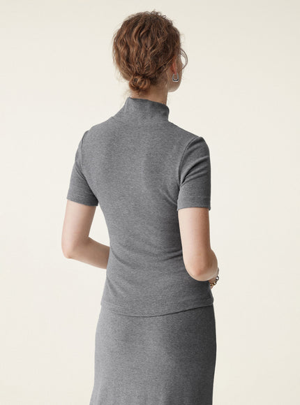 Soft Thermal Mockneck Short Sleeve Built-In Bra Top