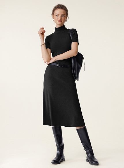 2Pcs Set Mockneck Built-In Bra Top & Pull-On Midi Skirt