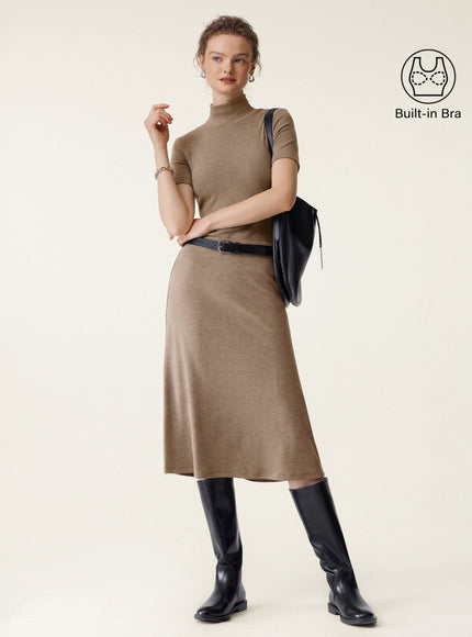 2Pcs Set Mockneck Built-In Bra Top & Pull-On Midi Skirt